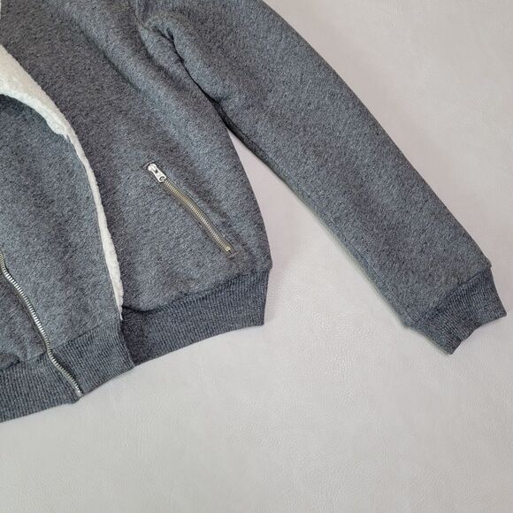 Abercrombie & Fitch Gray Moto Jacket Coat Womens Small Bomber Fleece - Picture 4 of 13